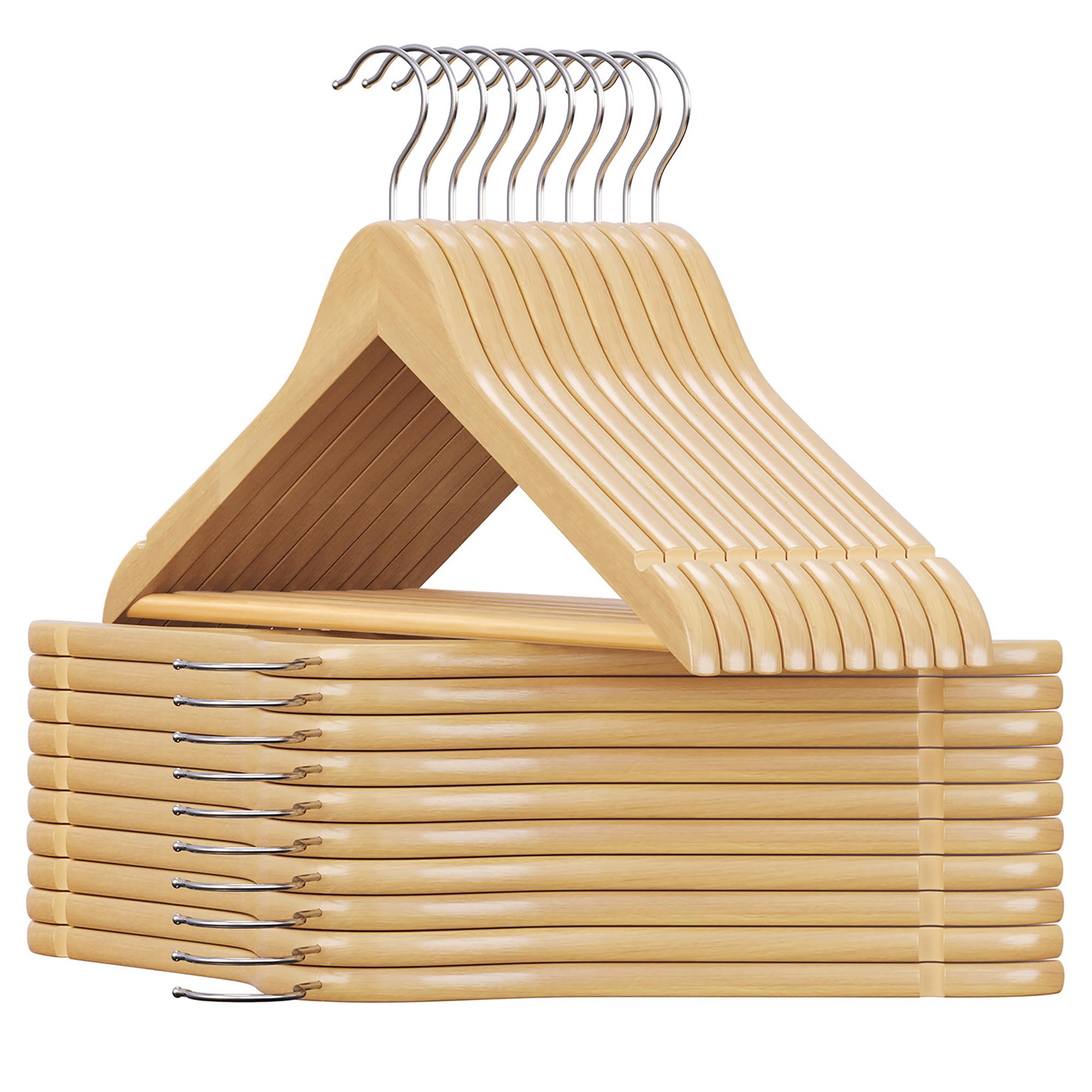 LEDREM Songmics Wooden HangersSet Of 20Coat HangersClothes HangersWith Shoulder NotchesAnti-Slip Trousers Bar from B&Q