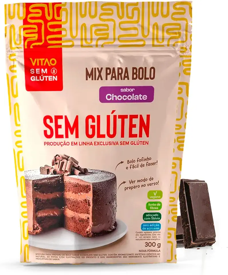 Mix para Bolo de Chocolate Sem Glúten Vitao 300g - Mistura para Bolo Macio Fofinho Prático Saudável Lanche Fit