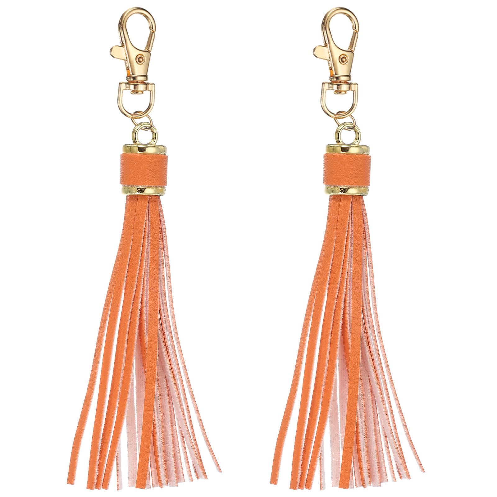 sourcing map 2pcs PU Leather Tassels, 6 Inch Keychain Tassel Charm with Lobster Swivel for Jewelry Making, Handbag, DIY Crafts, (Orange)