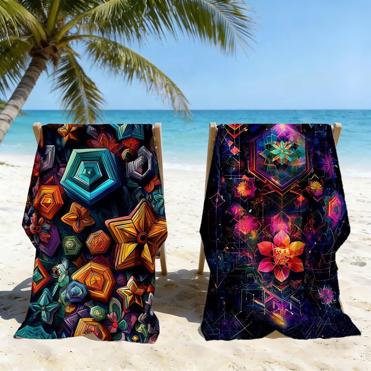 Juego de 2 Toalla Playa Grande 80x160 cm, Secado Rapido Toalla Microfibra Gimnasio, Antiarena Toallas de Playa Geometría, Grande Ligera Compacta Toallas Microfibra Mujer Hombre para Yoga Viaje -4004