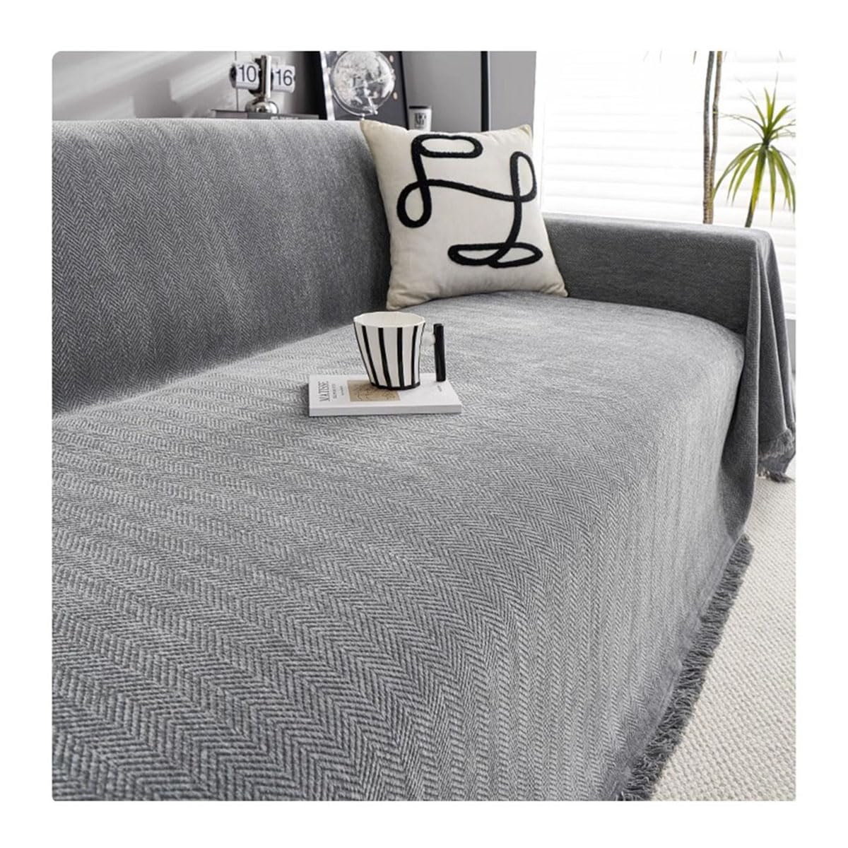 YYDSWTW Sofa Blanket Cover 3 Seater Blankets Versatile Towel Large Throw for Most Shape Sofas Woven Tassels Suitable for Sofa Bed Cover and Sofa Chair 70''*118'' gray.