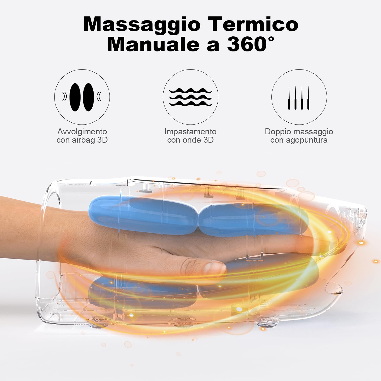 Massaggiatore Mani 3D, 3 Modalità & Calore, 5 Livelli con Timer Auto | Massaggiatore Wireless per le Mani, Massaggiatore con 3 Massaggi | 3 Temperature | 5 Livelli | Timer Auto