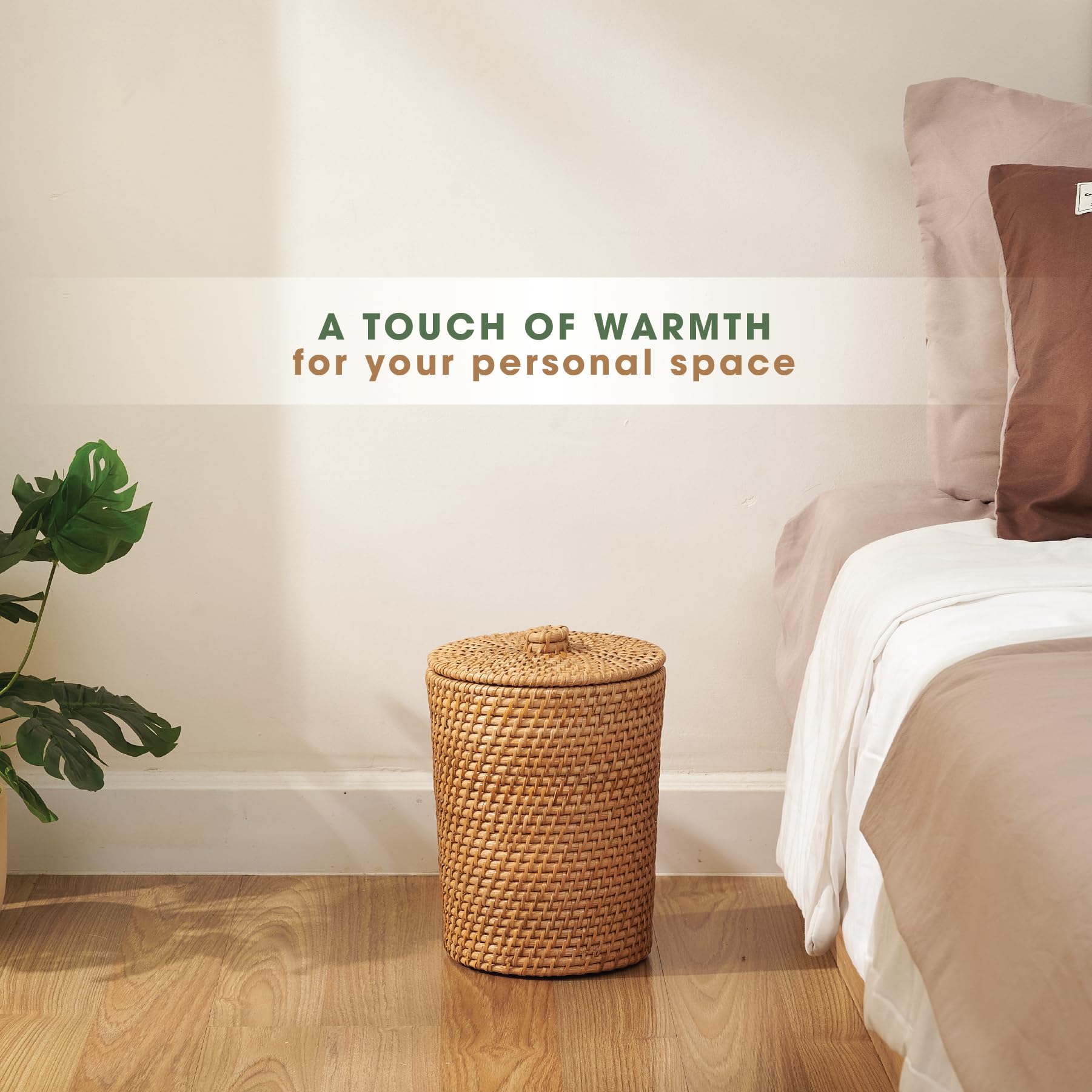 84ECO Natürlicher Rattan-Mülleimer mit Deckel und Einsatz