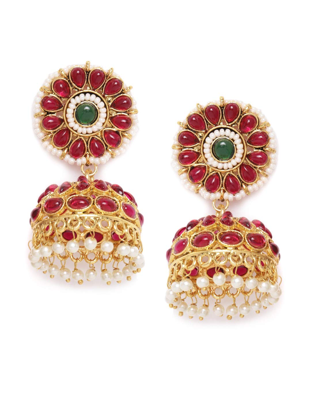 Zaveri Pearls Pink & Green Stones South Indian Style Traditional Jhumki Earring For Women-ZPFK9527 (B08G4N31JZ) Amazon Price History, Amazon Price Tracker