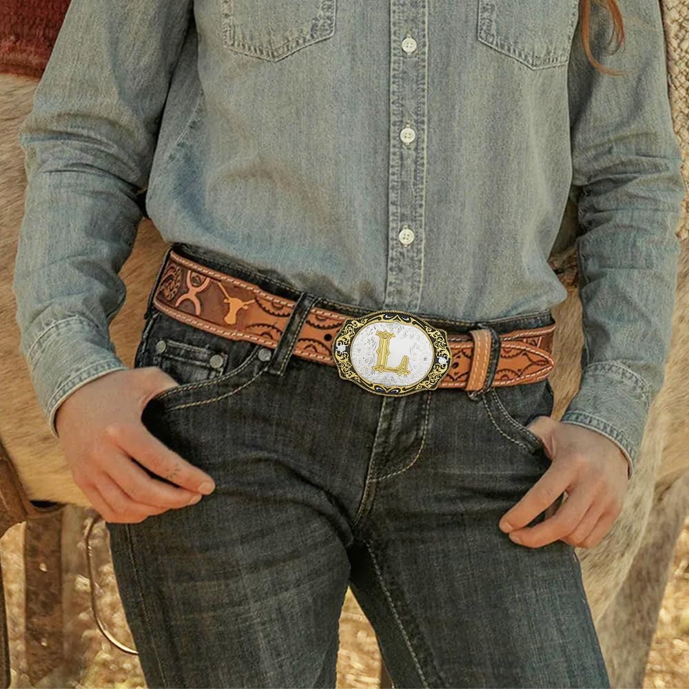 Western Belt Buckle Initial Letters ABCDMRJ to Z Cowboy Rodeo Small Gold Belt Buckles for Men Women - Image 5