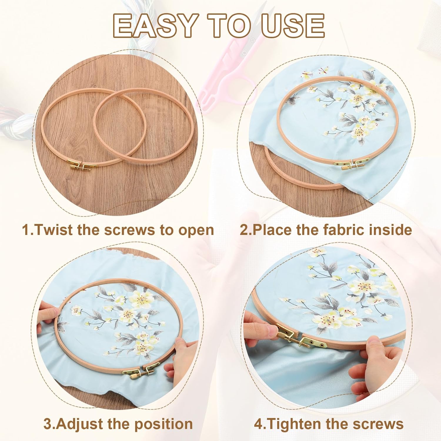 PATIKIL 3 Pieces 12 Inch Beech Wood Embroidery Hoops, Circle Cross Stitch Hoop Frames Embroidery Hoop Ring with Adjustment Brass Screw for Sewing, Needlework, DIY Craft Decoration