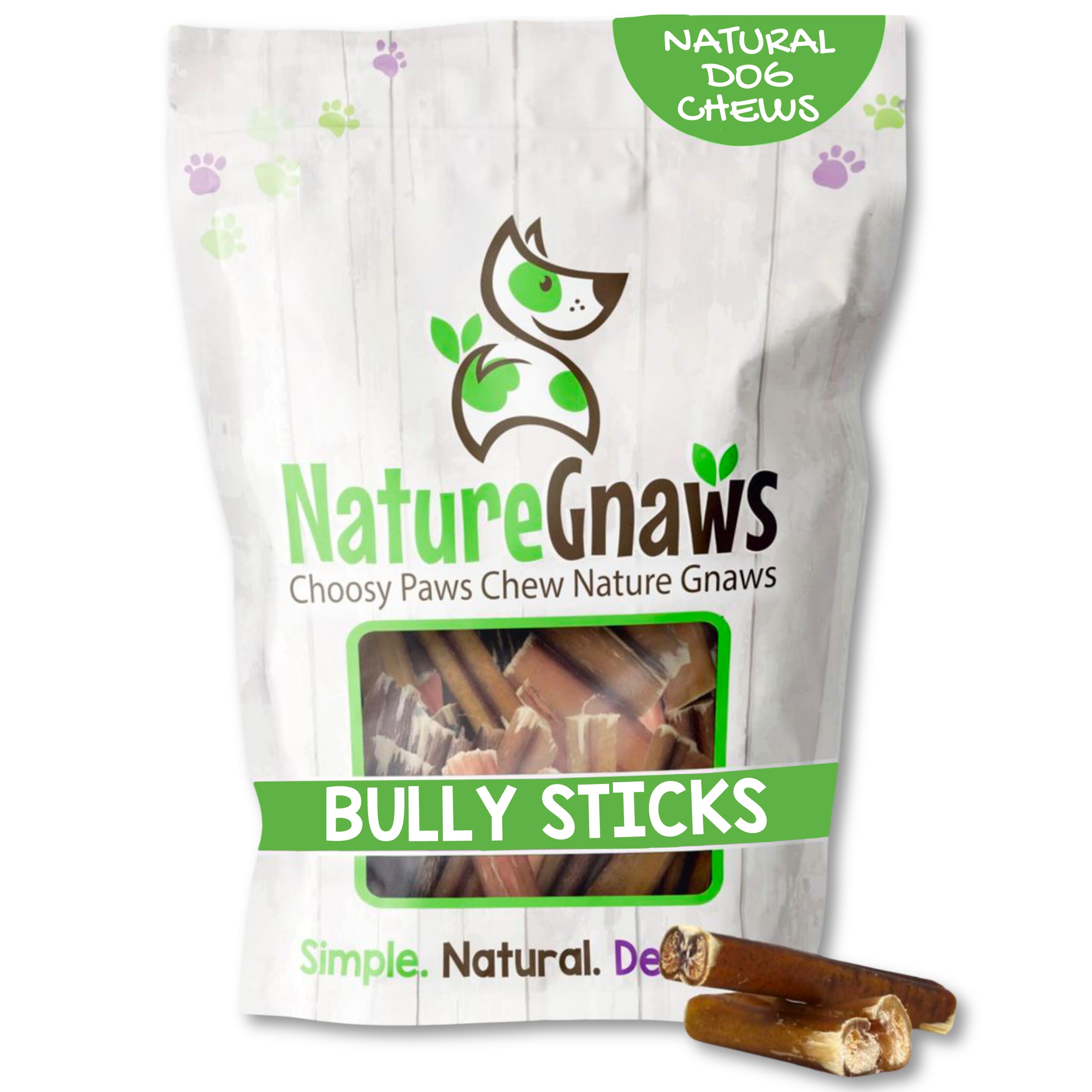 Nature GnawsBully Stick Bites for Dogs - Premium Natural Beef Dental Bones - Long Lasting Dog Chew Treats for Puppies & Small Breeds - Rawhide Free 2-4 Inch (8 oz)