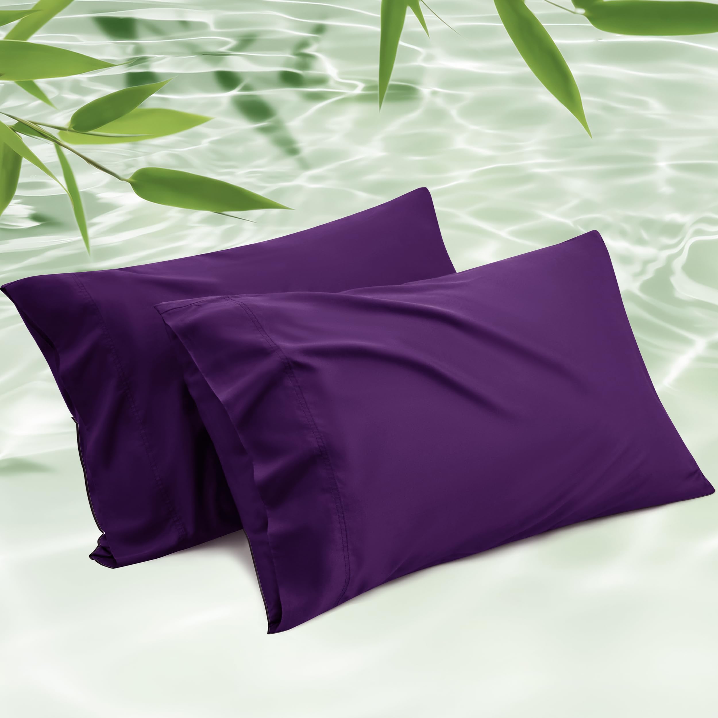 Pillow Cases Standard Size, Cooling Pillow Cases, Rayon Derived from Bamboo Purple Pillowcases Standard Set of 2, Breathable & Soft Pillow Covers with Envelope Closure, 20x26 Inches