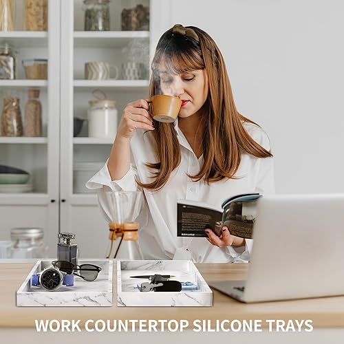 Miniatura 2 de BBK Bandeja de tocador de baño de 11.8 pulgadas, paquete de 2 bandejas de baño (grande), bandeja de baño de silicona para mostrador, bandeja de