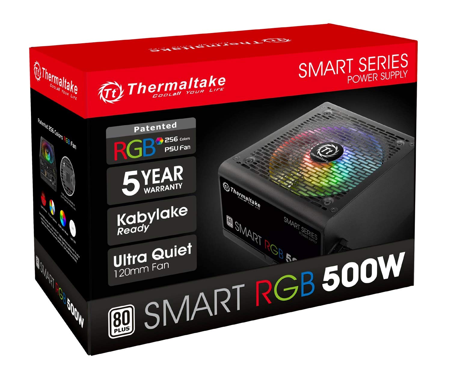 Thermaltake Smart RGB USB Óptico 800DPI Ambidextro Negro ratón Negro 500 Watt