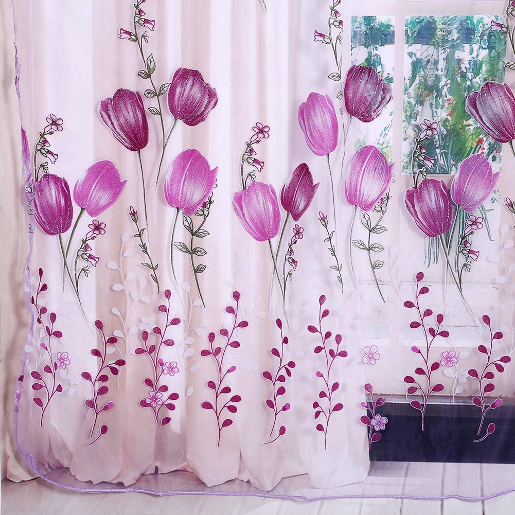Weiyiroty Sweet TulipsTulle Voile Door Window Curtain Drape Panel Sheer Scarf Valances(purple),100_x_200_cm - Image 3