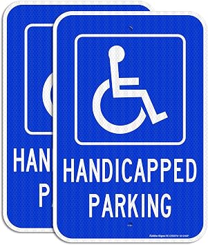 Handicap Parking Sign, with Picture of Wheelchair Sign, 2 Pack 18 x 12 Inches Engineer Grade Reflective Sheeting Rust Free Aluminum, Weather Resistant, Waterproof, Durable Ink, Easy to Mount