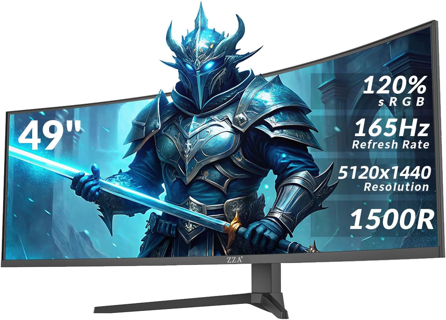 ZZA 49-Inch Ultra-Wide DQHD Curved Gaming Monitor | 5120×1440, 1500R, 165Hz, AMD FreeSync, 120% sRGB, Height Adjustable, HDMI 2.1/DP 1.4 Wall Mountable- Black