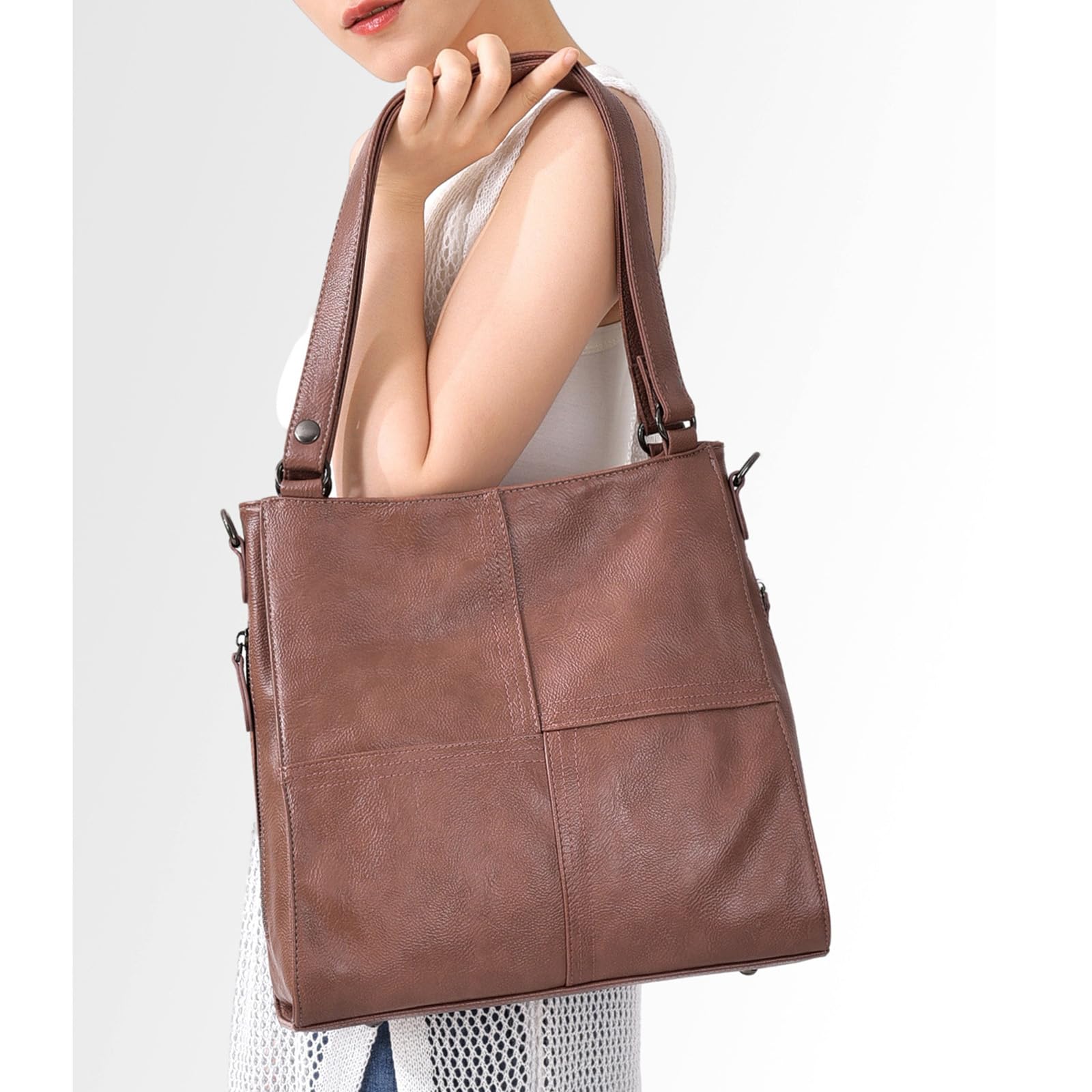 DEERWORD Mujer Bolsos de Mano Casual Bandolera Marca Mediano Totes Antirrobo Hombro Italianos PU Cuero 79241 1 Piezas Marrón