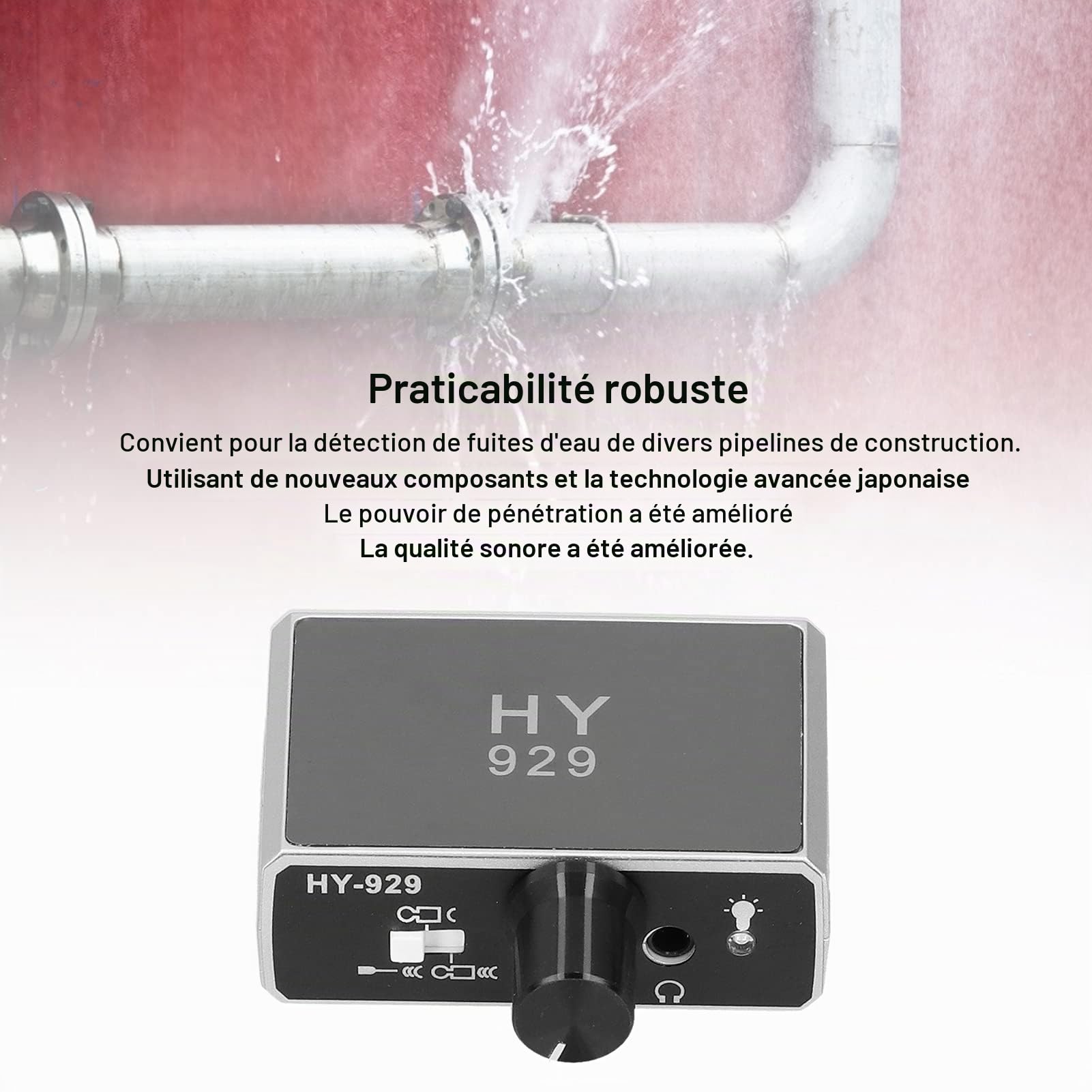 Tissting Détecteur de Fuite d'Eau Souterraine, Haute Résistance Détecteur de Fuite de Conduite d'Eau, Localisateur de Fuite d'Eau, Double Sonde, ABS + Métal, for Plomberie et Maintenance
