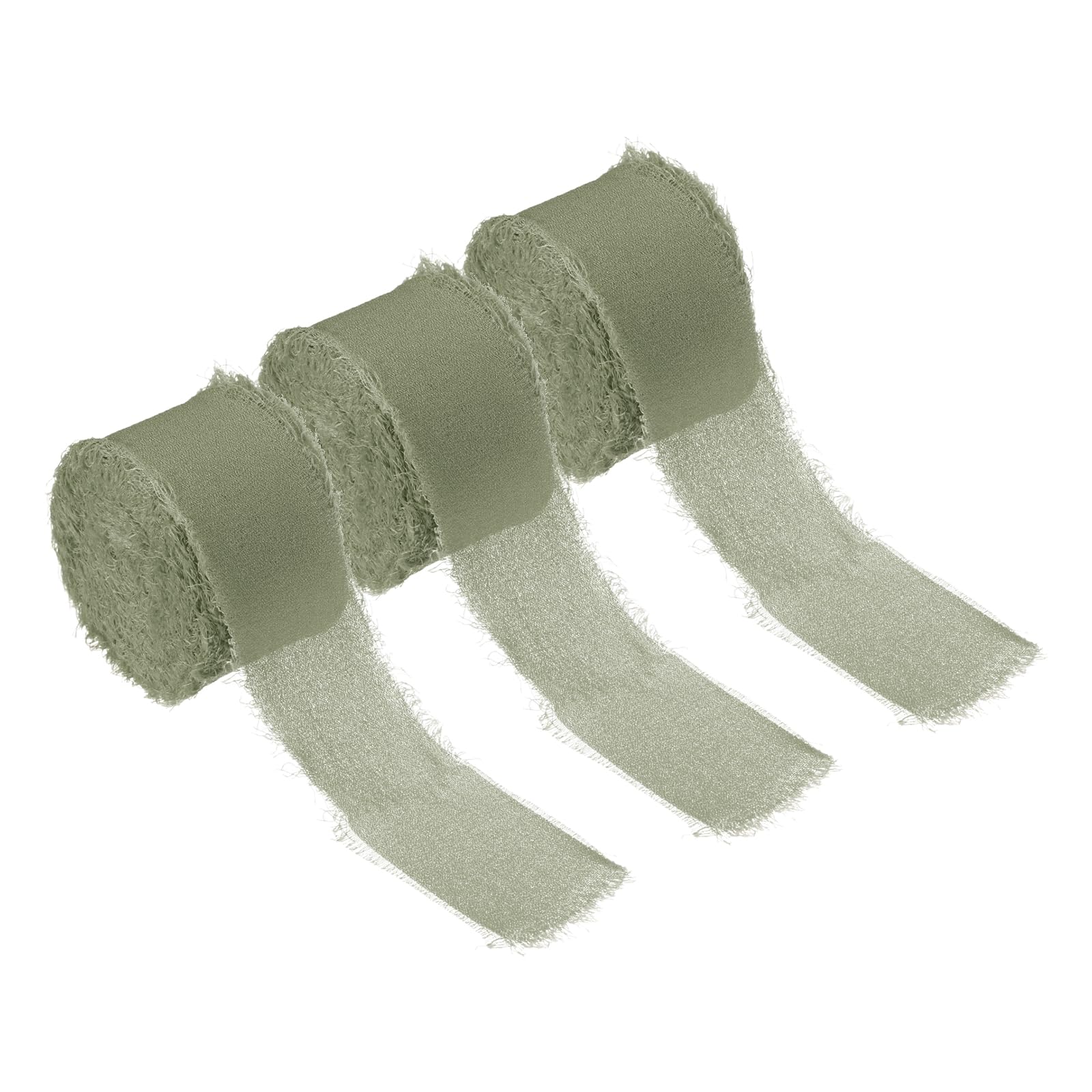 PATIKIL 1" x 7 Yards Chiffon Silk Ribbon, 3 Rolls Handmade Fringe Fabric for Wedding Invitation Bridal Bouquet