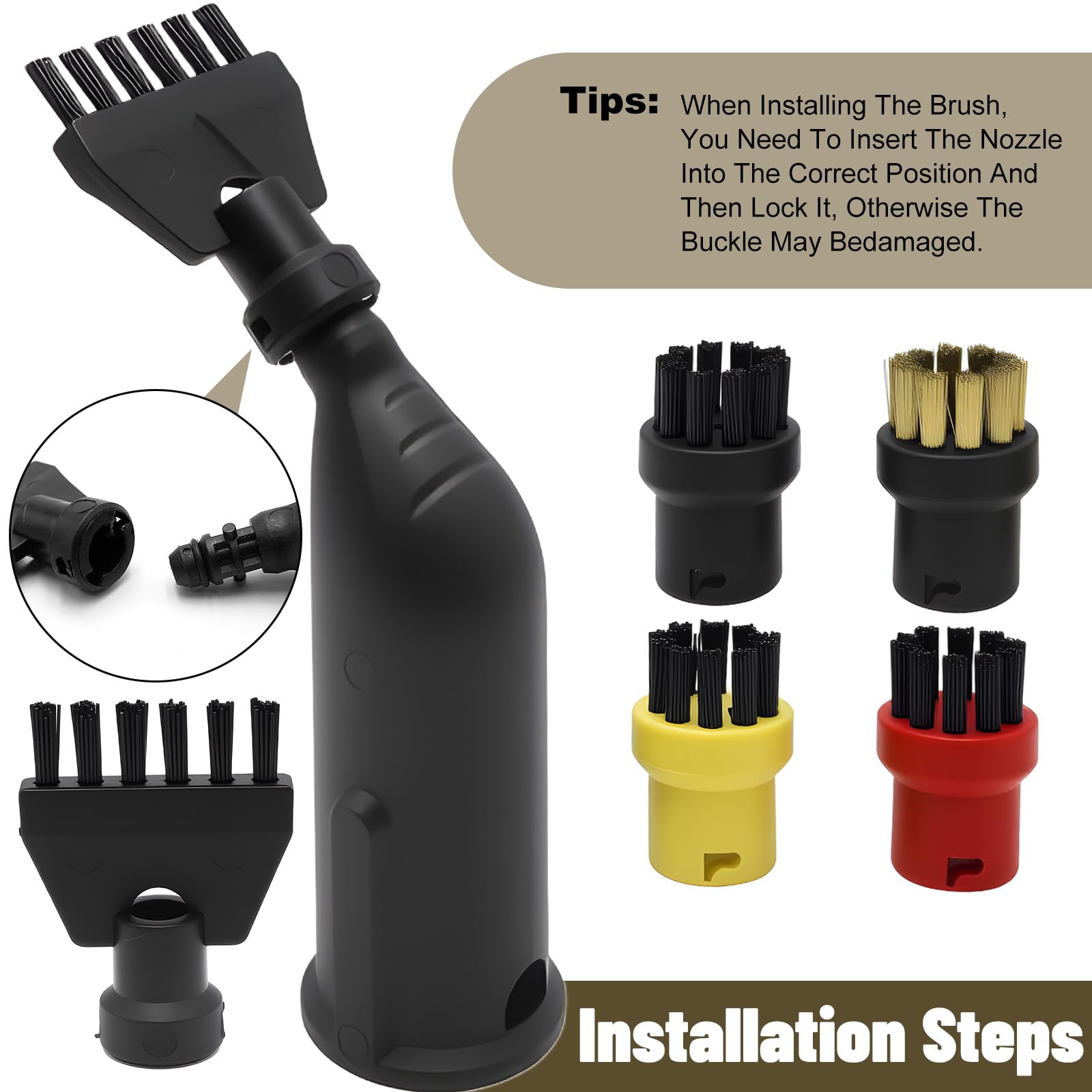 Dampfreiniger Zubehör für Kärcher Easyfix SC1 SC2 SC3 SC4, Handdüse Ersatzteile Set inkl Verlängerte Düse, Rundbürste, Fugenbürste, Mikrofaser-Tücher, Schaber für Kärcher Dampfreiniger (Black-12)