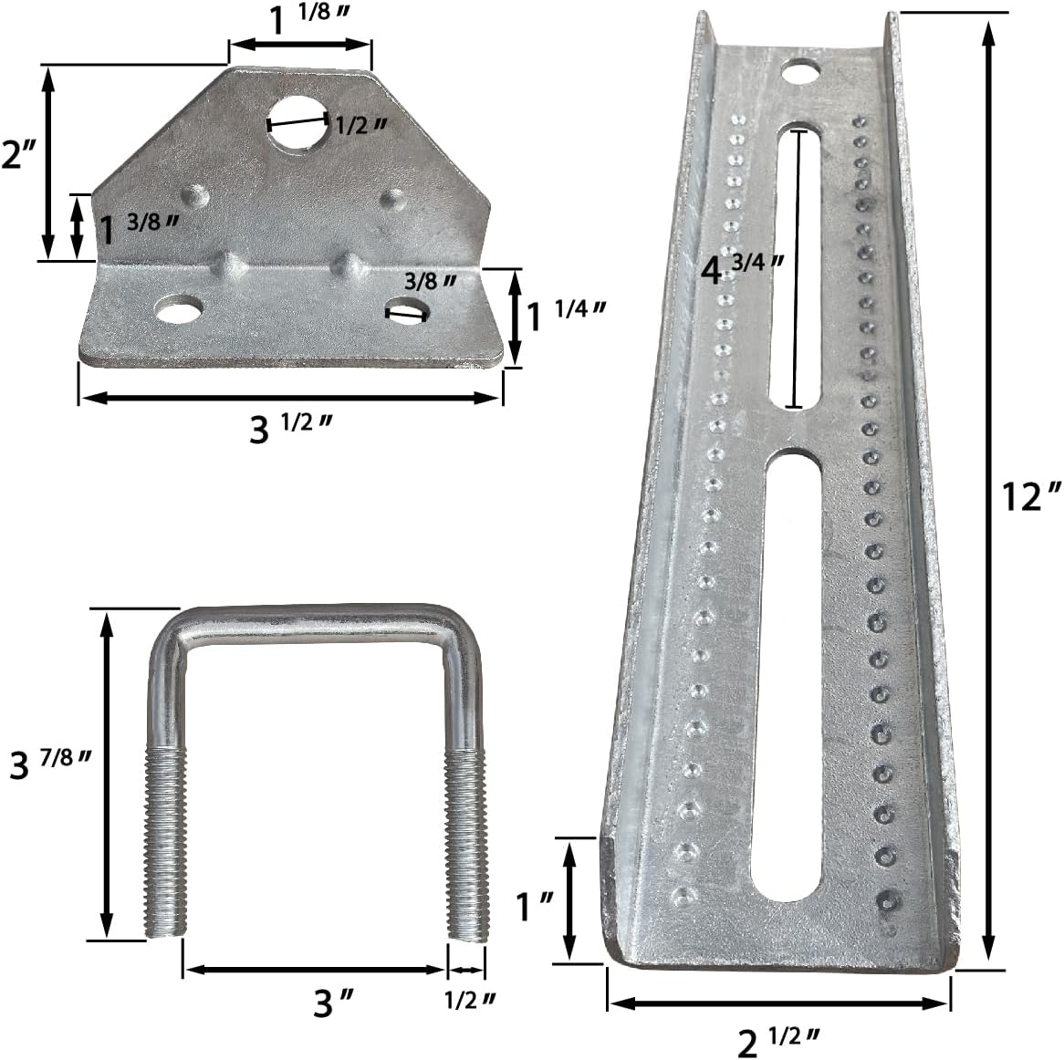 A.A 12" Galvanized Swivel Top Bunk Bracket Kit with Hardware for Boat Trailer, fits 2x3 Cross Members, Heavy Duty