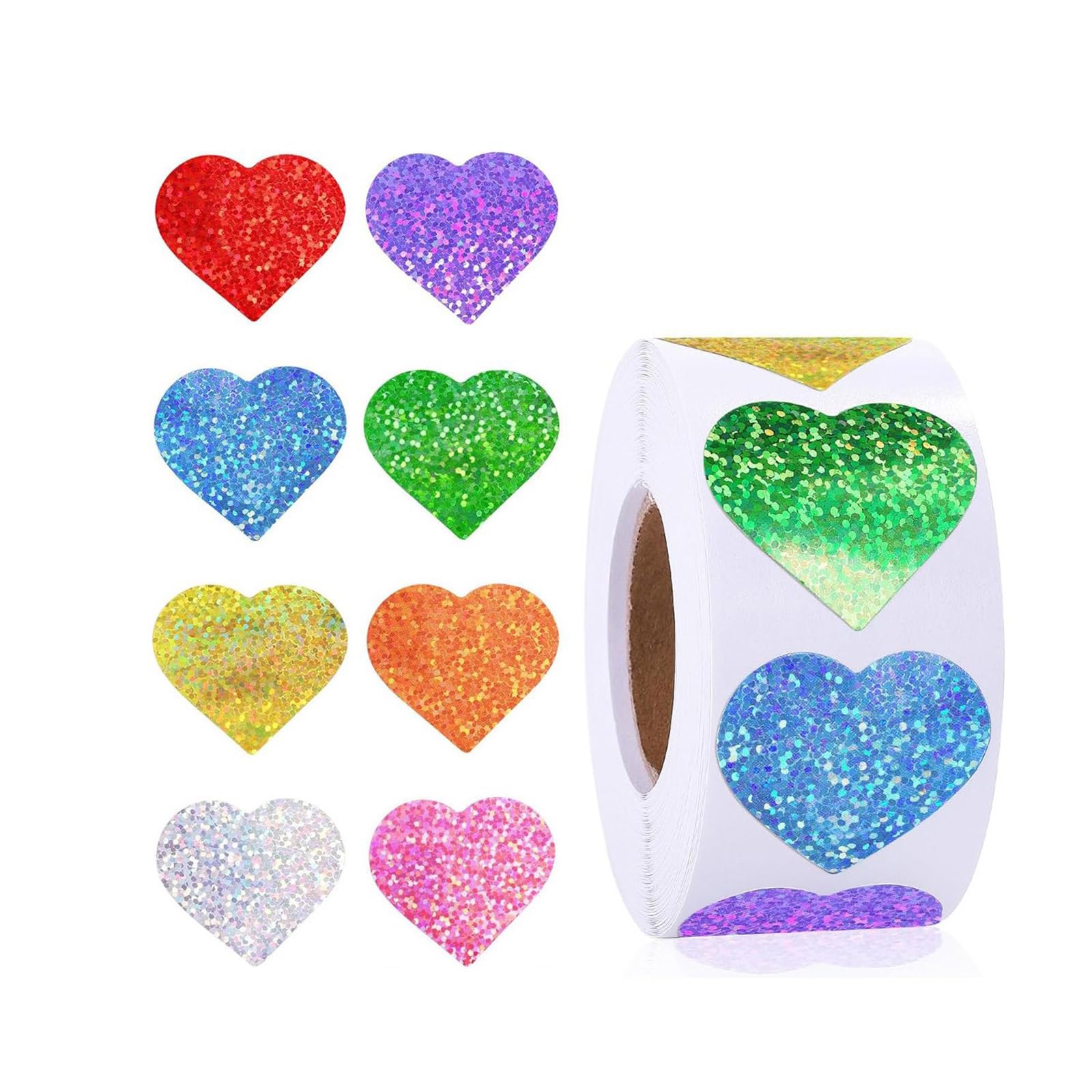 500Pcs Glittering Heart Sticker 1Inch Valentines Day Sticker Wrapping Labels for Seal Envelope Scrapbooking Packaging Teacher Reward
