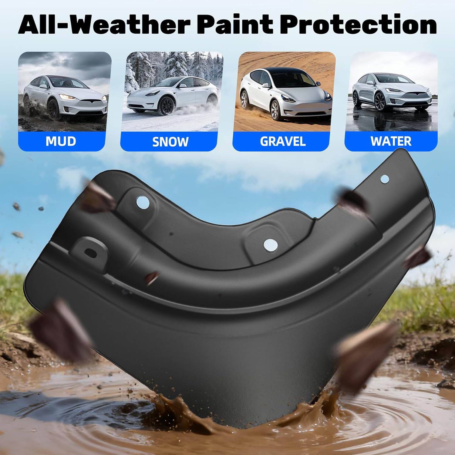 2026 Tesla Model Y Juniper Mud Flaps [Easy Installation, Paint Protection, OEM Fashion], Front & Rear Splash Guards Kit for Tesla Model Y Juniper Accessories 2025-2026, Black