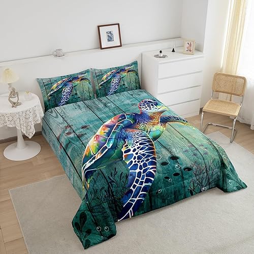 Miniatura 3 de Erosebridal Juego de edredón de tortuga marina tamaño King, juego de edredón de playa de verano, juego de edredón y juegos de ropa de cama con
