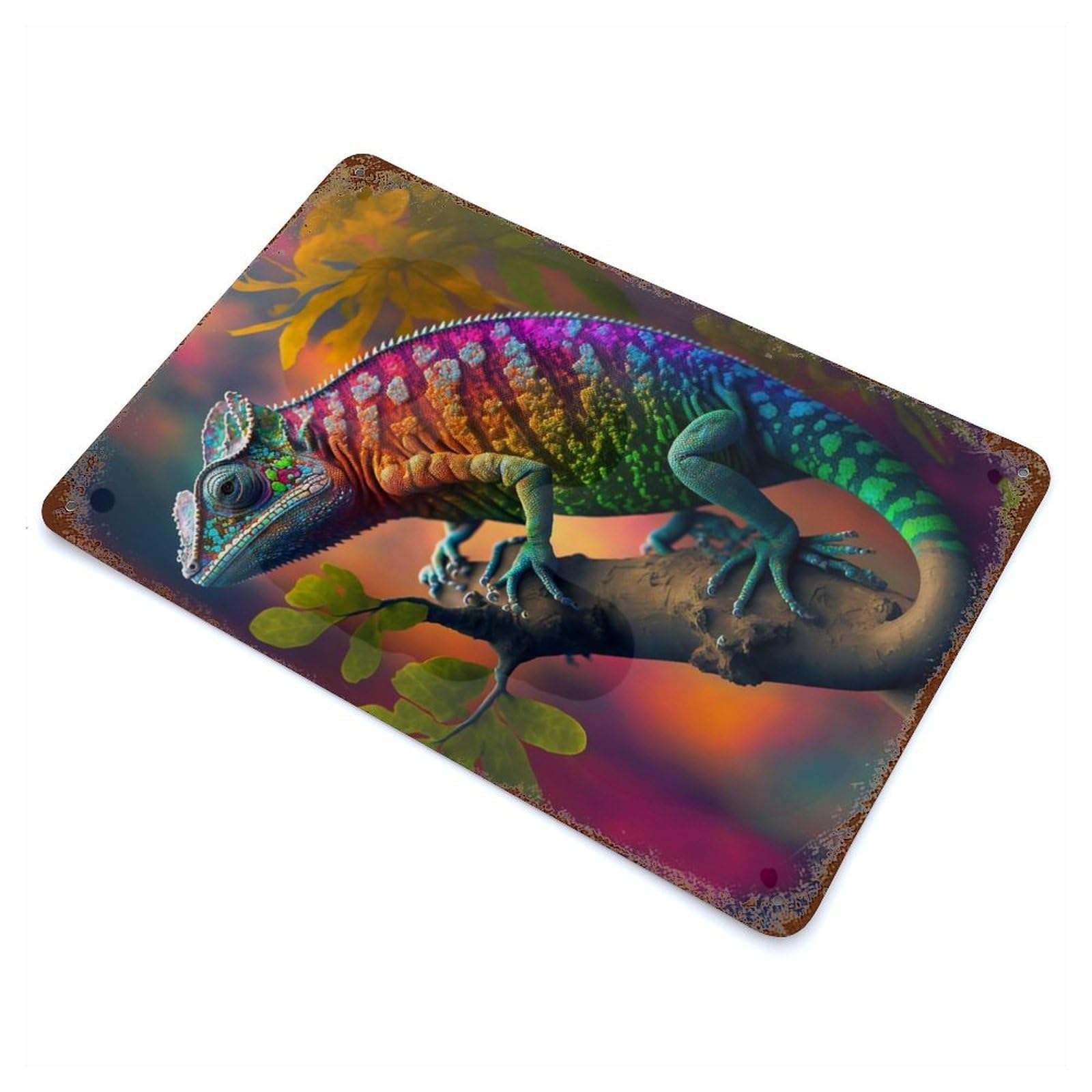 Garage Style Abstract Chameleon Vintage Rust Metal Sign 11.8"x7.9", Retro Wall Decor for Bar And Workshop