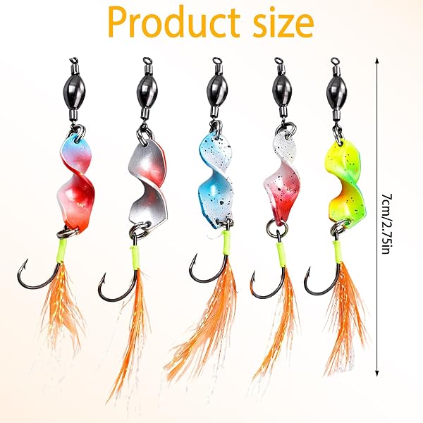 5 Stück Twist Spoons Forelle UV-Aktiv, Forellenköder mit Rolling Swivels, Twister Angelzubehör Forelle, Blinker Forellen Köder, AngelKöder Forellen Spoon Set - 2