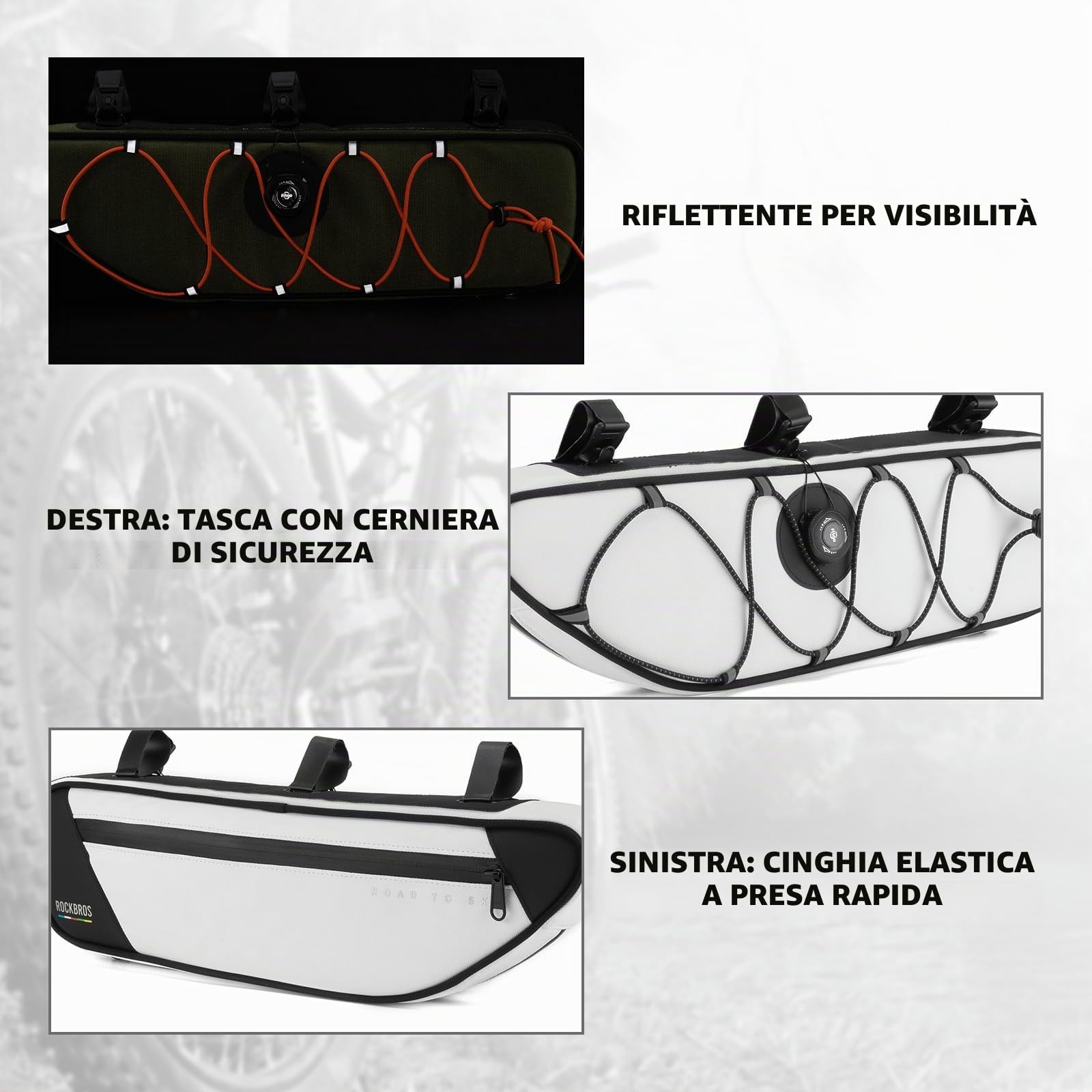 ROCKBROS Road to Sky Borsa Tubo Telaio Triangolo, Borsa Bicicletta Impermeabile per MTB Bici da Corsa, Triangolare da Telaio, Facile Installazione, Grande Capacità 2L