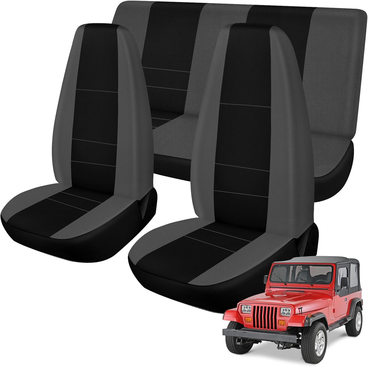 Seat Covers Compatible with Jeep Wrangler YJ 1987-1996 Full Set, Front & Rear Back Door Complete Bench, Breathable Automotive Cover Cushion Accessories