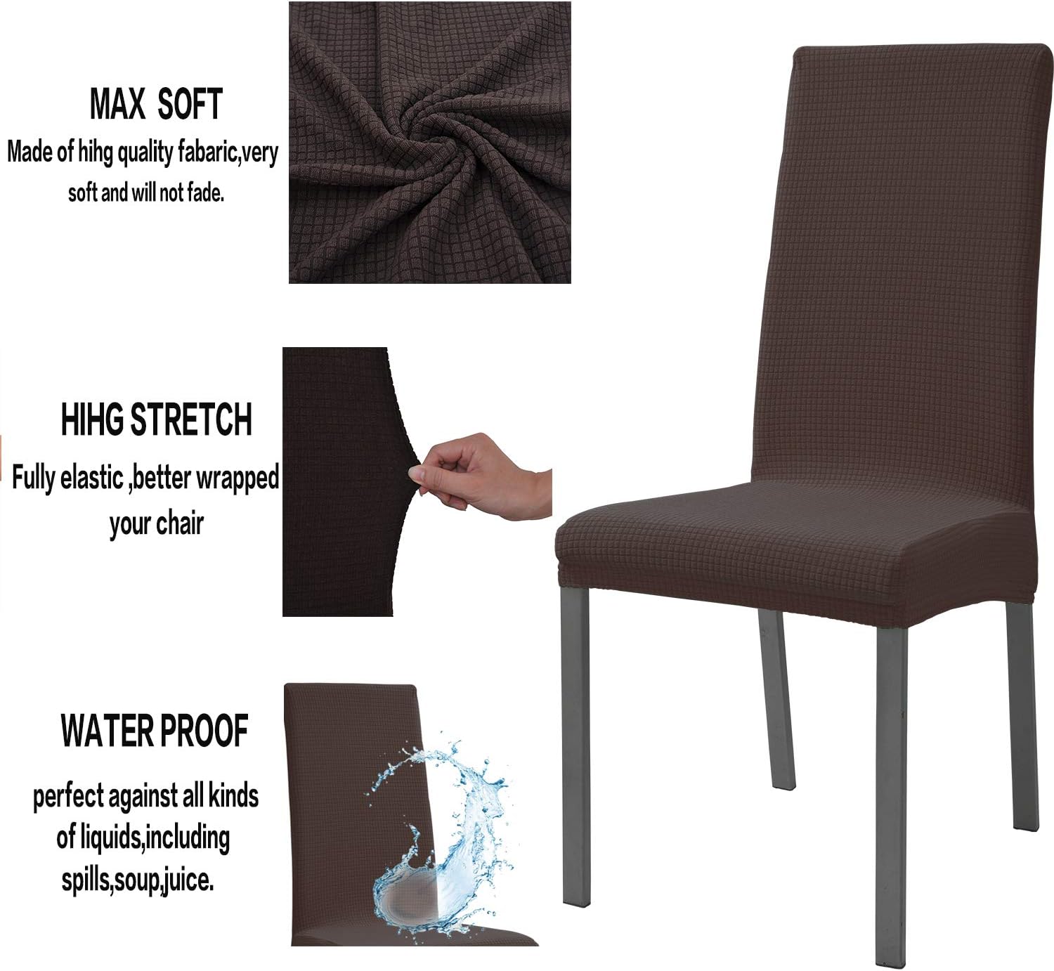 Dining Room Chair Slipcovers Sets Stretch Furniture Protector Covers for Armchair Waterproof Dining Chair Protector Cover for Dining Room（Brown）