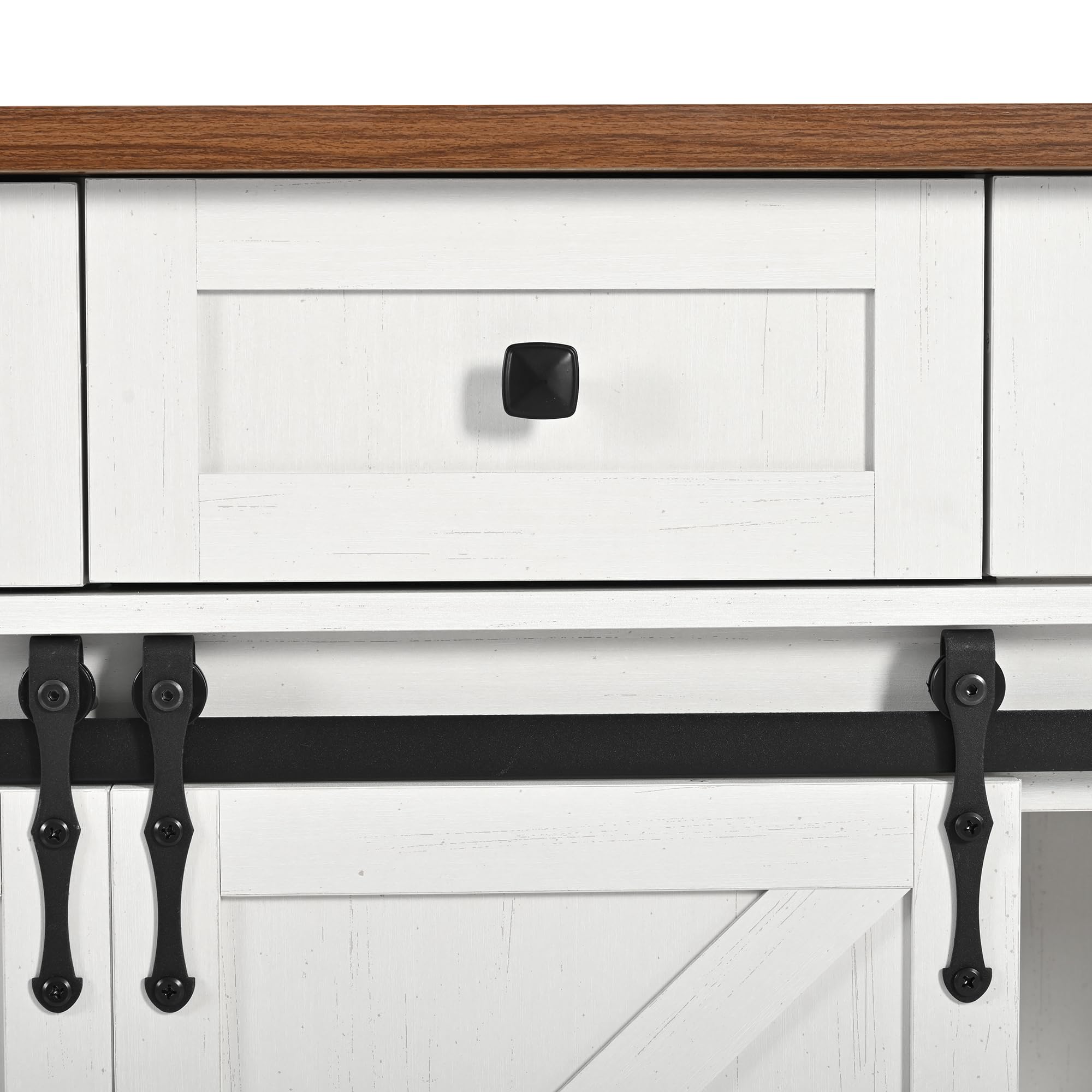 Isola della Cucina, Carrello da Portata Con Piano di Lavoro Estraibile, Su Ruote, Armadio Con Ante e Cassetti (Due Ante+Tre)