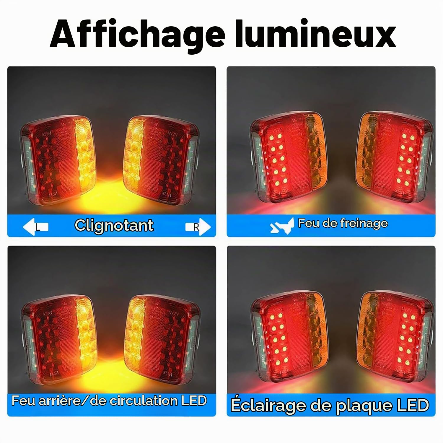 Feux Remorque Sans Fil,Feux de Remorque LED,12V/24V Approuvé ECE EMC 5 Fonctions Fixation Magnétique Wireless Pour Auto Camion Tracteur Remorque Caravane,Étanche IP65
