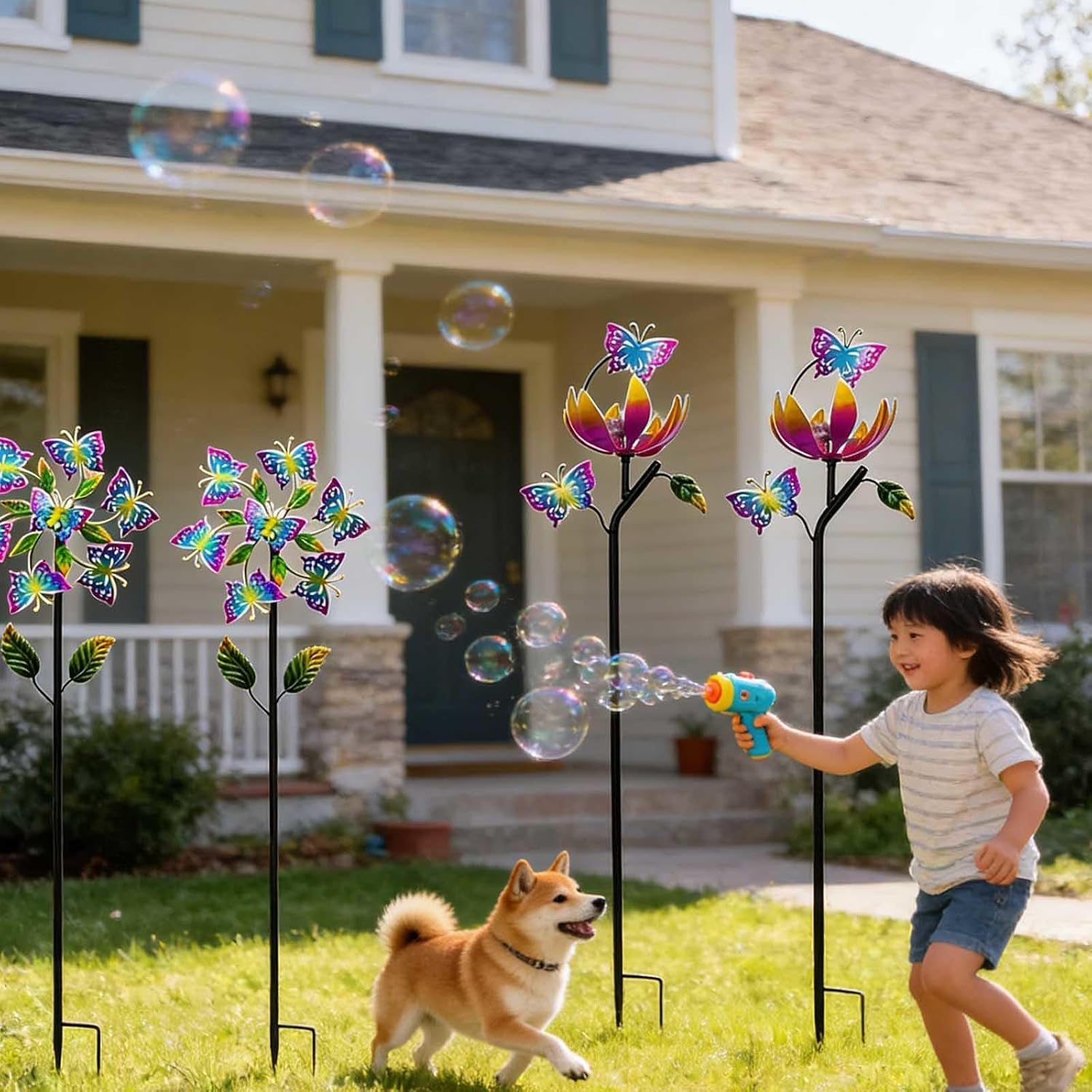 Windmill for Yard, 46 inch/117cm Wind Spinners 360° Metal Windmills, Garden Windmill for Yard, Garden, Lawn Decor,A+B（4Packs）