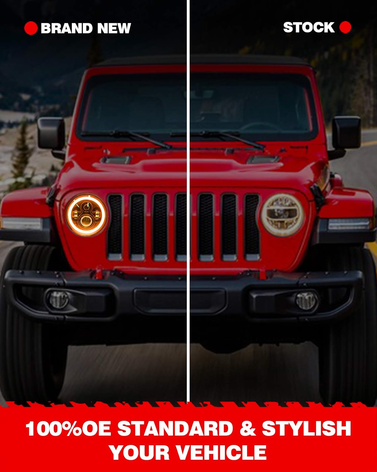 Torchbeam 7 Inch Round Led Headlights Compatible with Wrangler JK TJ CJ Hummber H1 H2, H6024 Amber Halo Turn Signal White DRL Sealed Beam Headlamps 2Pcs with H4-H13 Adapter