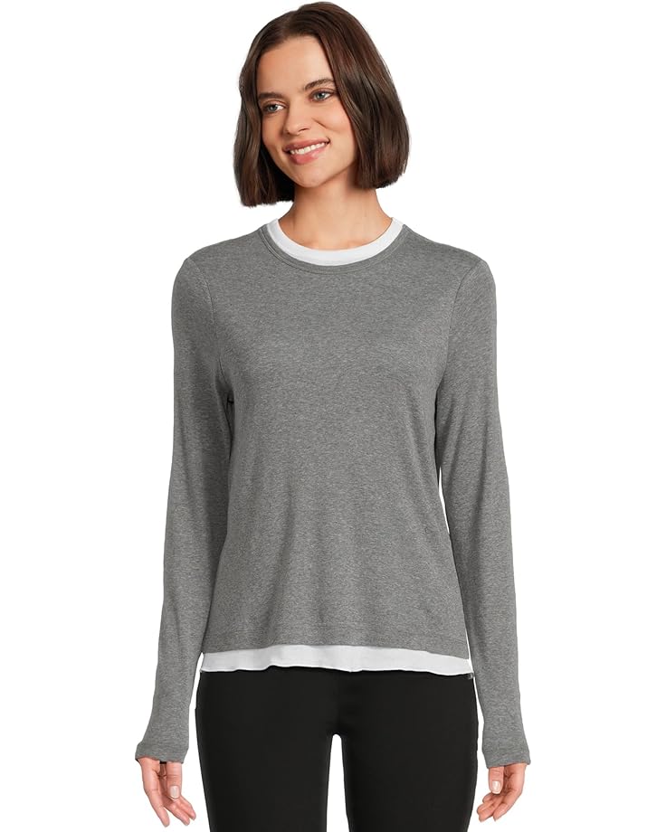 Elliott Lauren Double Layer Long Sleeve, Crew Neck- Knit Top - Main View