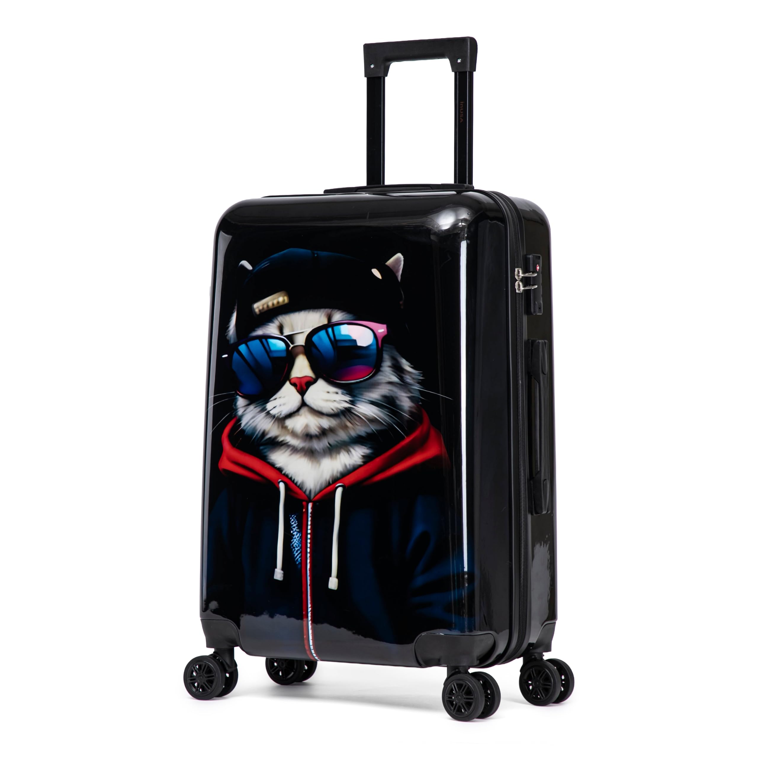 InUSA Cat Print 24-Inch Hardside Spinner Luggage Lightweight &amp; TSA Lock