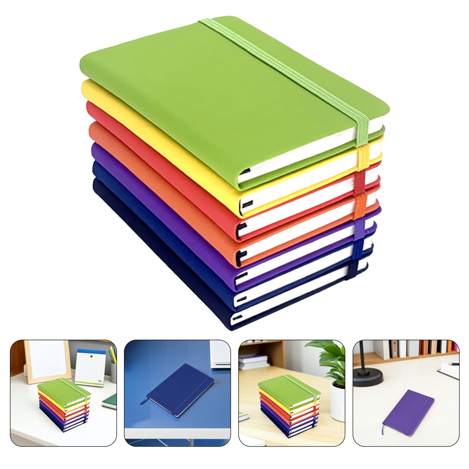 iplusmile Set da 7 Quaderni A6 a Righe Multicolori con Copertina in Pelle Pu e Chiusura Elastico, Mini Blocchi Note Tascabili per Appunti Scolastici e Lavoro, Taccuini Portatili