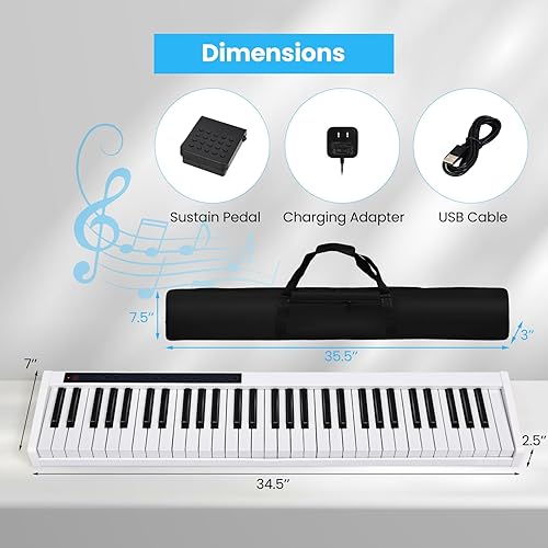 Miniatura 3 de HONEY JOY Piano de teclado, teclado digital de música para principiantes de 61 teclas con teclas semipesadas de tamaño completo, USB MIDI y fuente