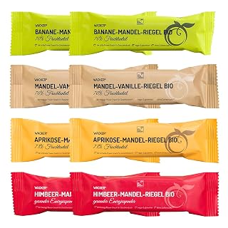 Naturbelassene Bio-Fruchtriegel 8 x 40g von bleibwacker. Gesunder Snack ohne Zuckerzusatz. Nur Frucht und Nuss. Vegan & glutenfrei. Probierpaket mit 2x4 Sorten. - Amazon product rated Grade A