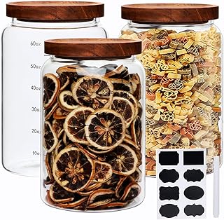 Large Glass Jars,Set of 3 Glass Jars with Wooden Airtight Lids,Food Storage Container for Tea,Spice,Cereal, Egg,Flour,Coffee and More(67 oz/2000 ml)