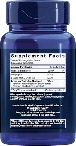 Miniatura 2 de Life Extension Optimizado triptófano Plus 1000 mg  píldoras de suplemento de L-triptófano con niacina y L-lisina para un sueño saludable y respuesta