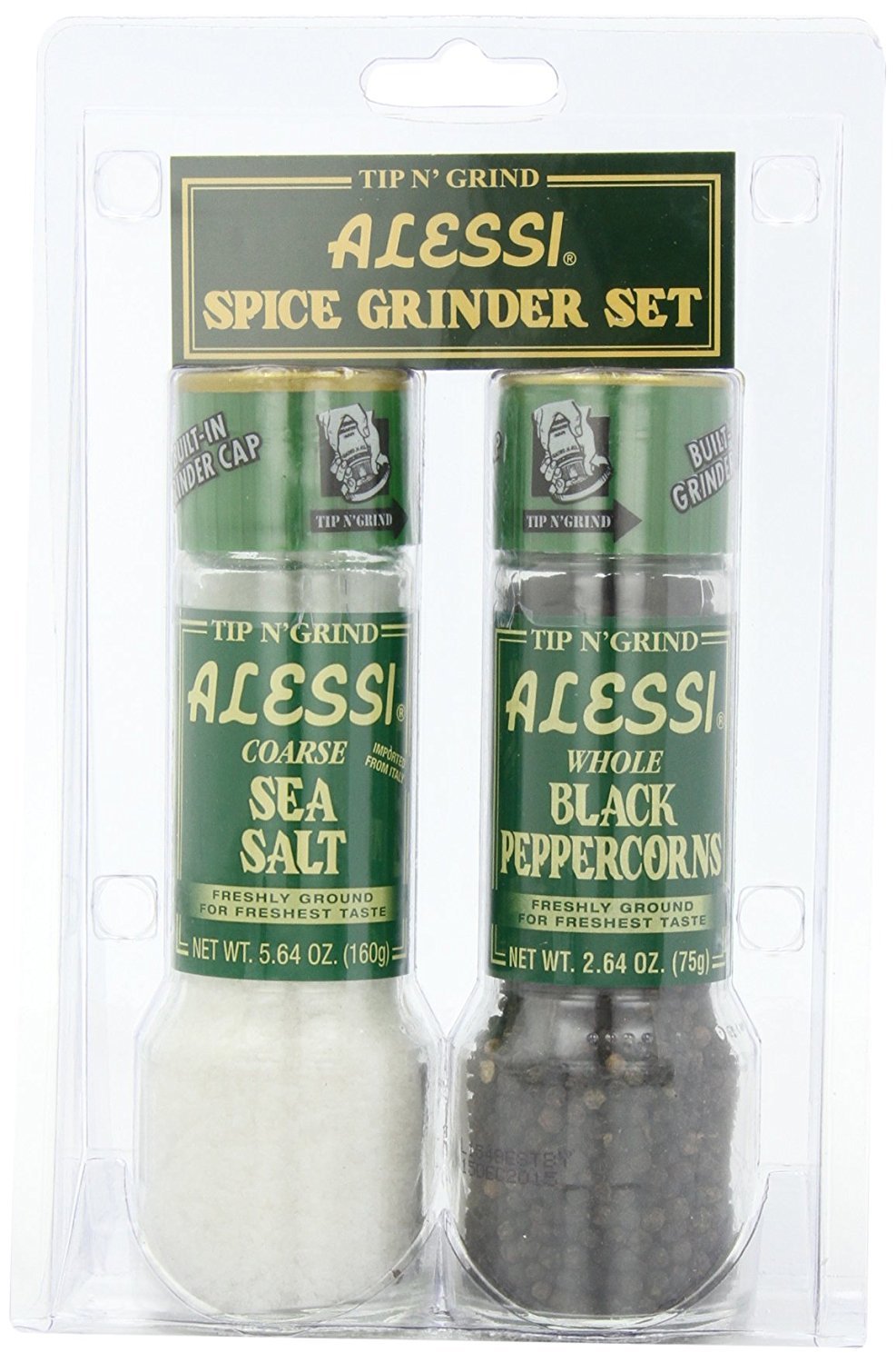 Alessi Grinder Set, Sea Salt and Black Peppercorns, Pack of 6