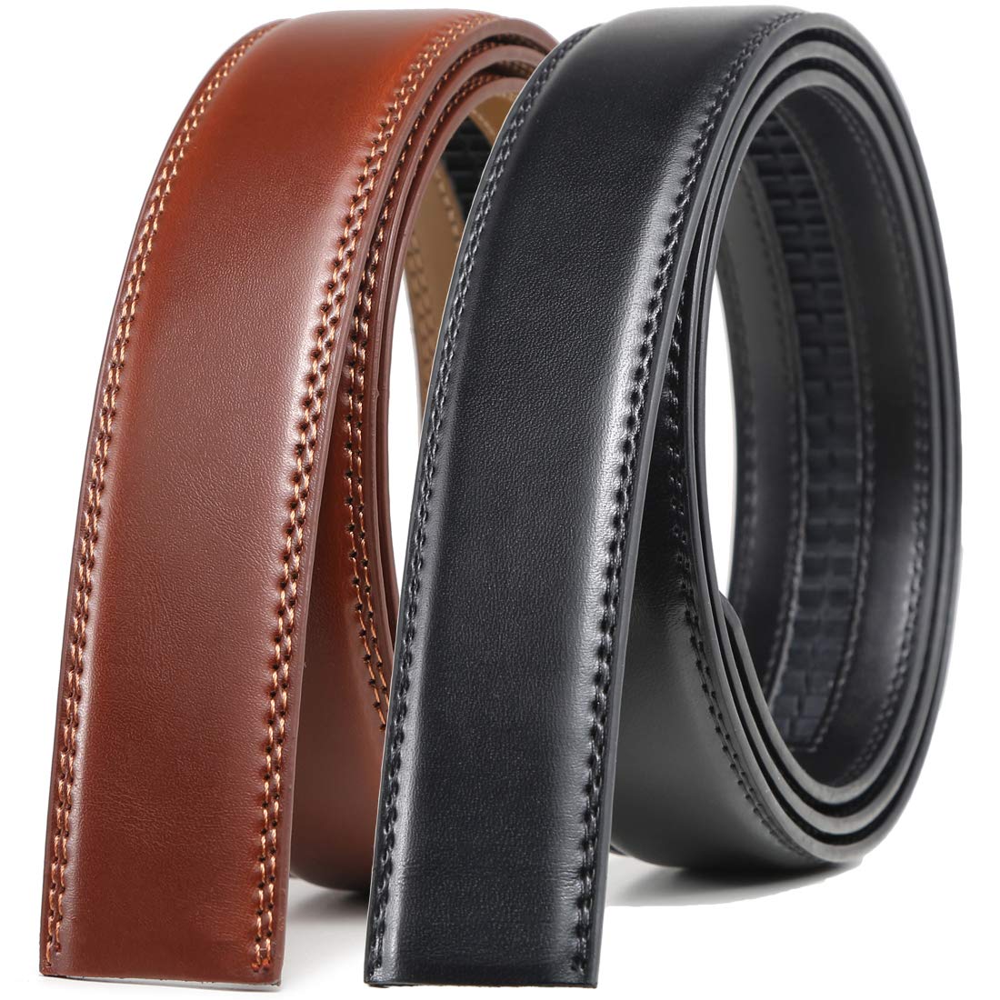 Founders & C Mens Leather Ratchet Belt Strap Only 1 3/8" Without Buckle,Replacement Strap Suitable for 40MM Slide Buckle, Black Leather -106/Burnt Umber Leather, 28-42W