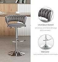 Vista 80 de Gold Velvet Bar Stools Set of 4, Counter Height Barstools with Low Back, Swivel Bar Stool for Kitchen Island, Pub (Grey)