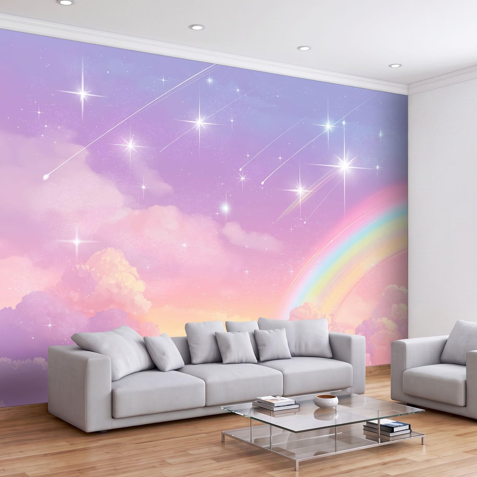 Générique Kolorowa tapeta panoramiczna rozgwieżdżone niebo marzenie chmury tęcza 300 x 210 cm tapeta do salonu sypialnia biuro korytarz dekoracja ścienna nowoczesna dekoracja ścienna