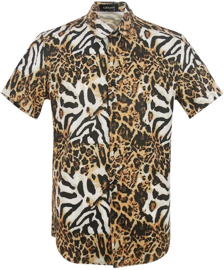 Men's Leopard Printed Disco Shirts Short Sleeve Button Down Casual Shirt