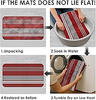 Vista 7 de Juego de cortina de ducha a rayas rojas burdeos con tapa de inodoro y alfombras antideslizantes para baño, cortina de ducha moderna de líneas grises