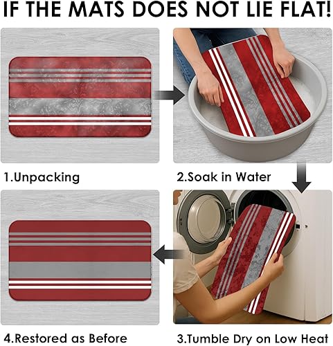 Miniatura 7 de Tayney Juego de 4 cortinas de ducha a rayas rojas y burdeos con tapa de inodoro y alfombras antideslizantes, 4 cortinas de ducha modernas con líneas