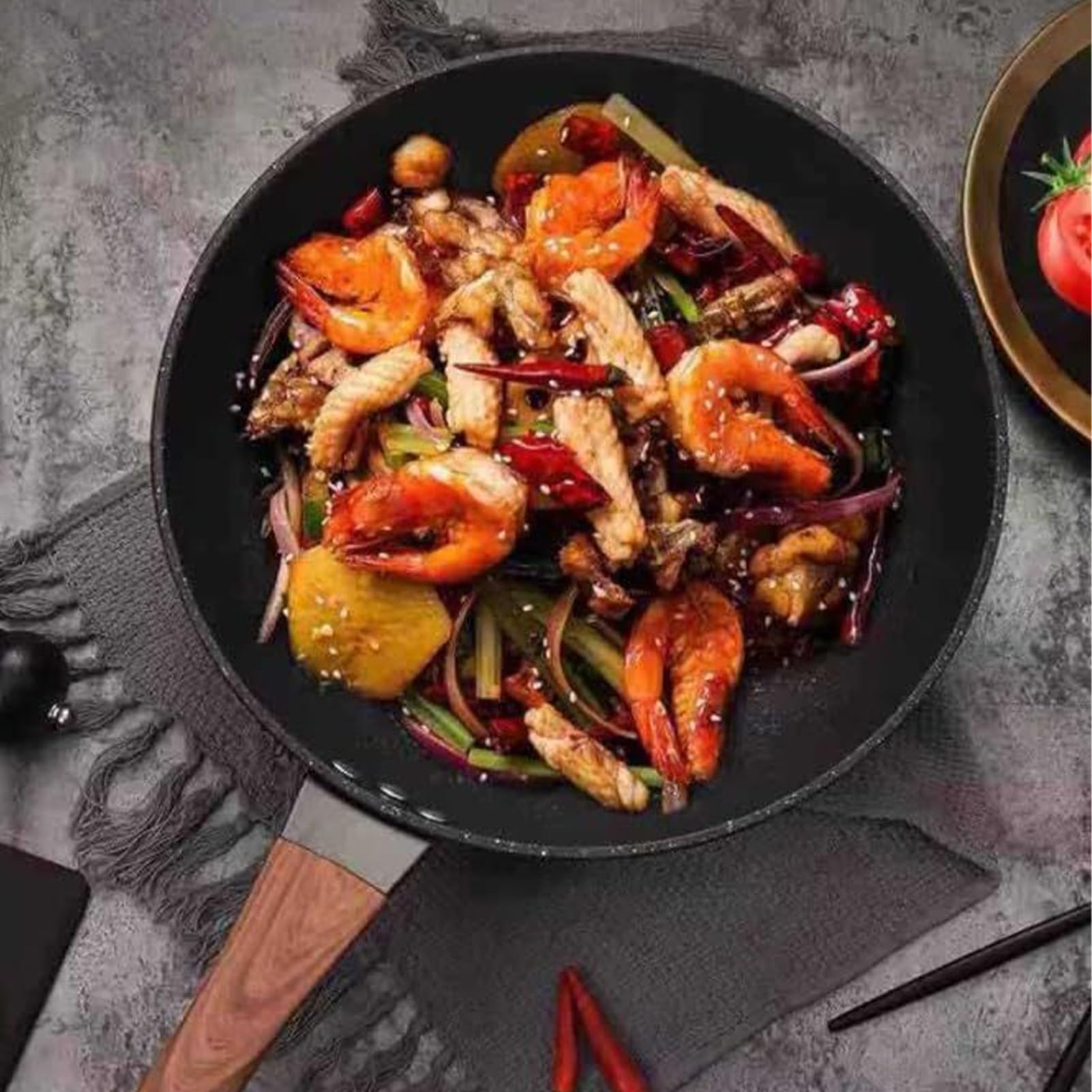 Patelnia Z Pokrywą Stir Fry Sauté Obsmażanie Pieczenie Ryba Naleśnik | i Nieprzywierające Z Parowarem Naczynia Kuchenne Gadżety Przybory Akcesoria do Kuchni Restauracji