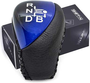 Replacement Gear Shift Knob for Toyota Prius 2010-2015 Plug-in Hybrid & Auris | Aftermarket Gearknob Upgrades OEM Part Lever Handle Shifter 33504-49006-B0 Black Leather/Blue